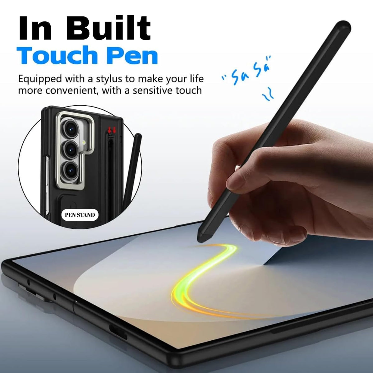 Samsung Z Fold8 Ultra Skin Feel S-Pen Case with Metal Kickstand & Hinge Protection- Black
