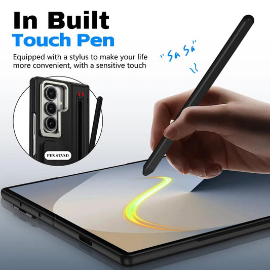 Samsung Z Fold8 Ultra Skin Feel S-Pen Case with Metal Kickstand & Hinge Protection- Black