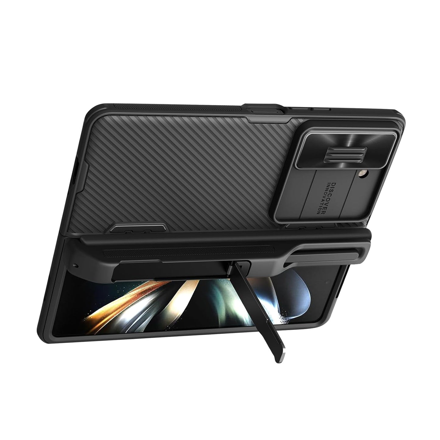Samsung Galaxy Z Fold 5 Camshield Camera Protective Case Cover With Stand - Black