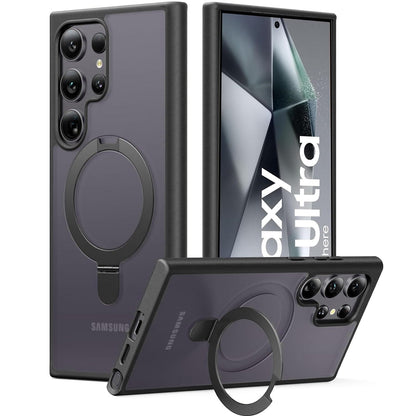 Samsung Galaxy S24 Ultra Matte Shockproof Case with Magsafe & 360° Magnetic Rotting Ring - Black