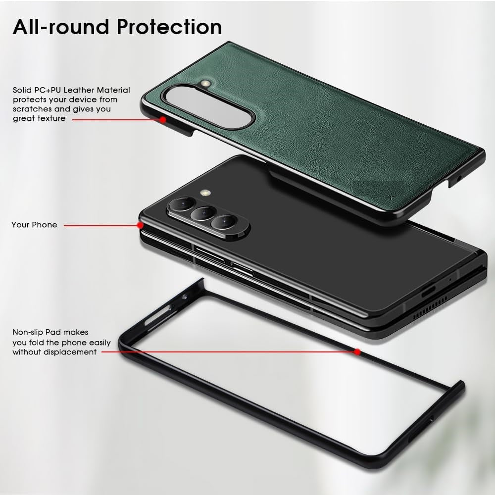 Samsung Galaxy Z Fold 5 Plain Leather Case - Green