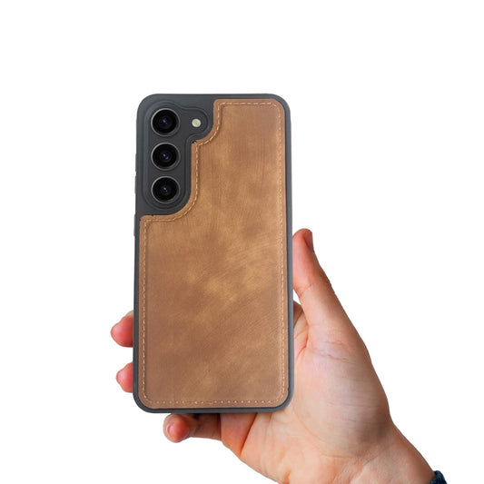 Premium PU Leather Back Cover Case for Samsung Galaxy S23 Plus-Brown