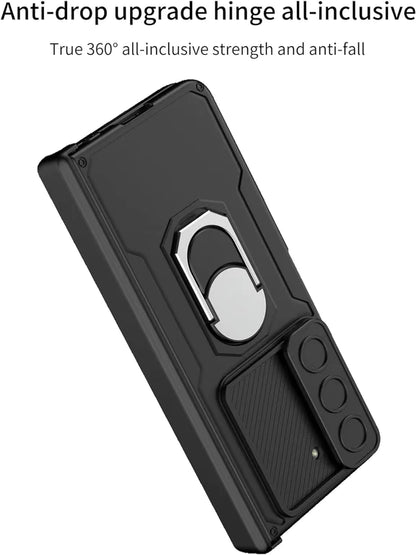 Samsung Galaxy Z Fold 5 Ring Holder Magnetic Hinge Screen Protector Rugged Protective Case-Maroon