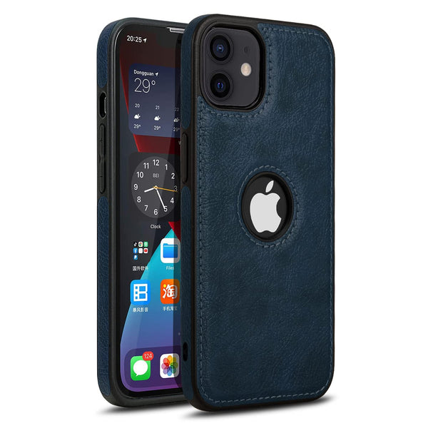 iPhone 12 Original PU Leather Case Classic Luxury Elegant with Logo Cut-Blue