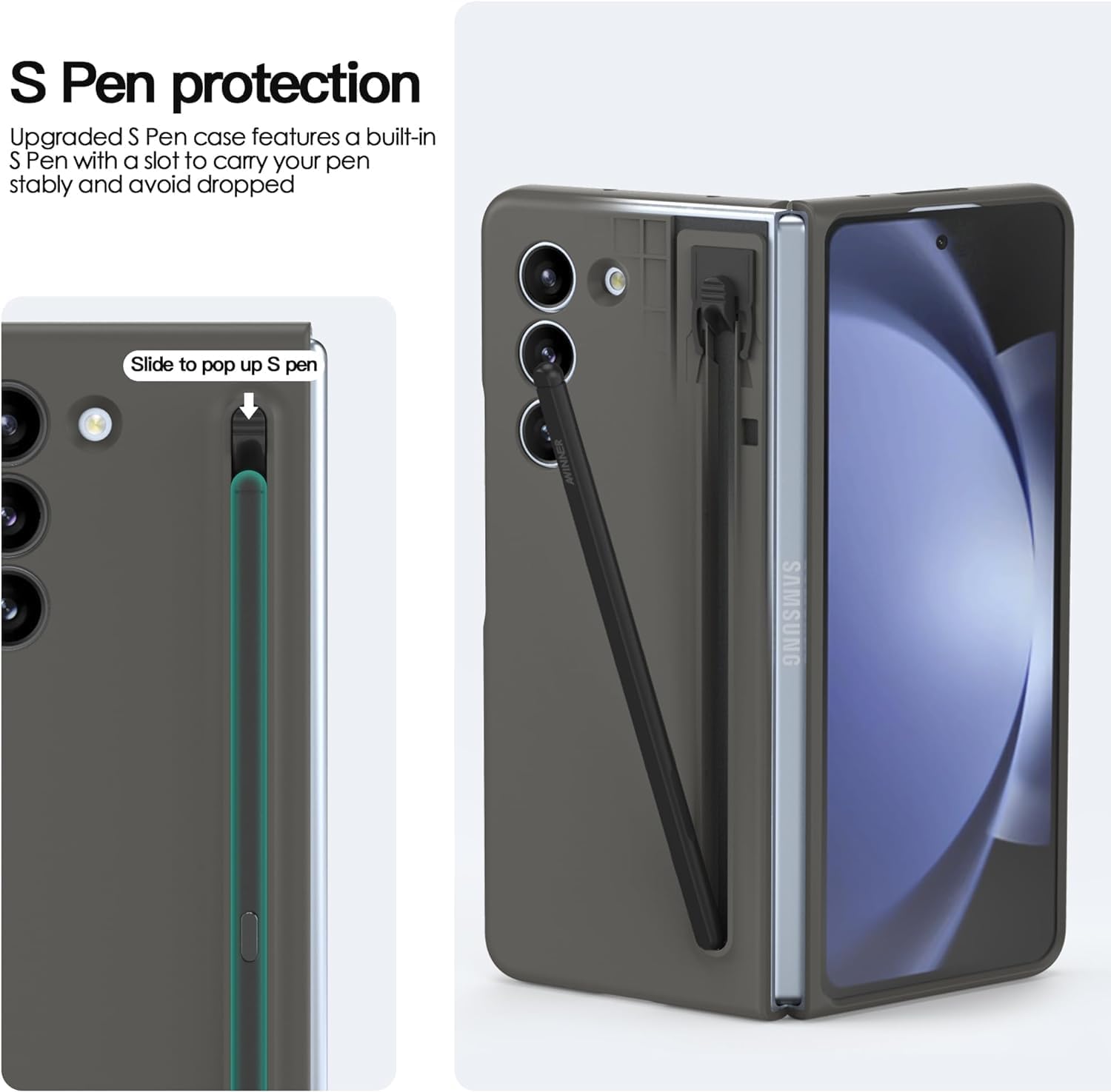 Samsung Galaxy Z Fold Skin Feel Slim Matte Case with Stylus Grey