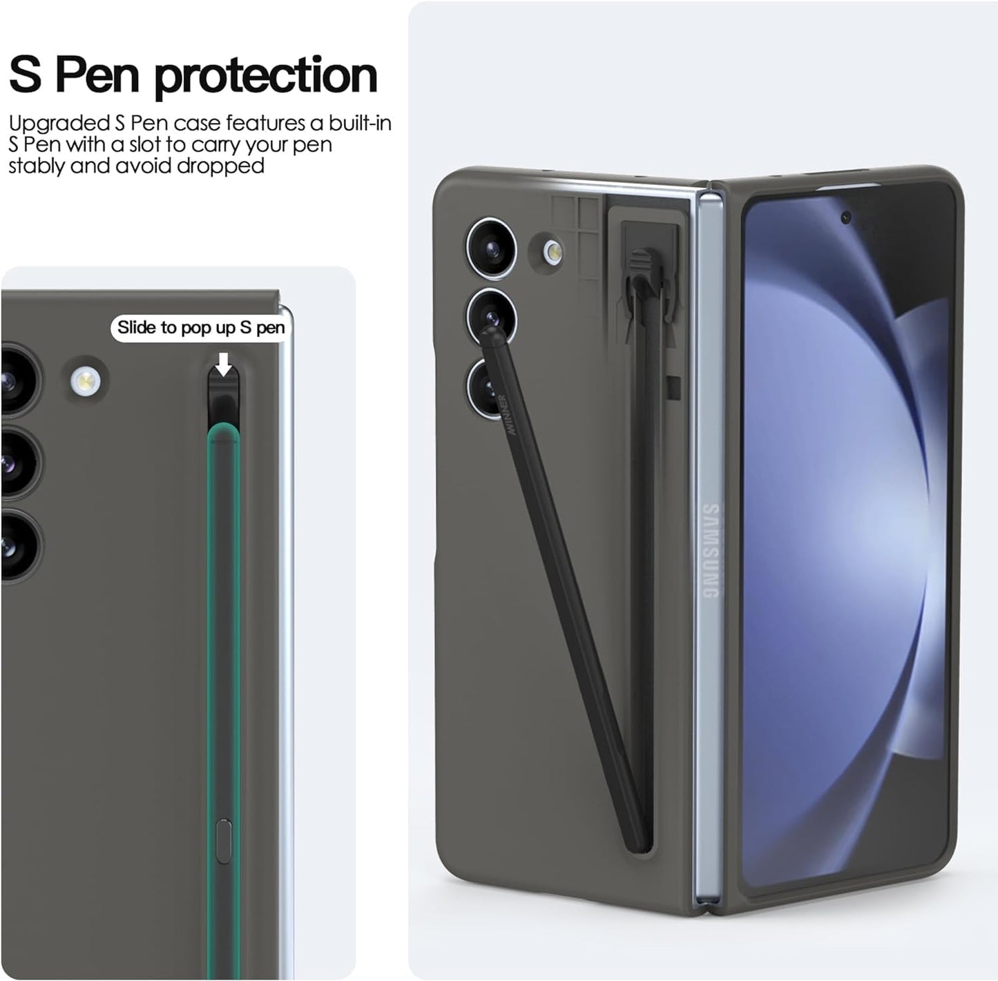 Samsung Galaxy Fold 5 Slim Matte Case with S-Pen Case - Grey