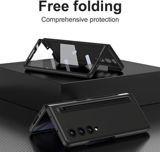Samsung Galaxy Z Fold 5 Skin Feel Slim S Pen Case with Front Glass Stylus - Gray