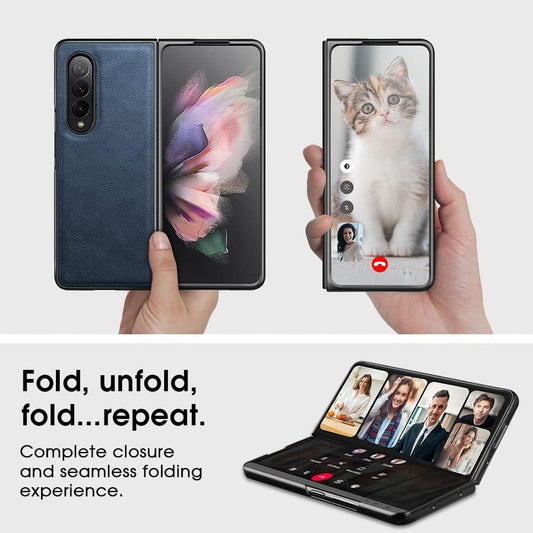 Samsung Galaxy Z Fold 4 Plain Leather Case-Blue