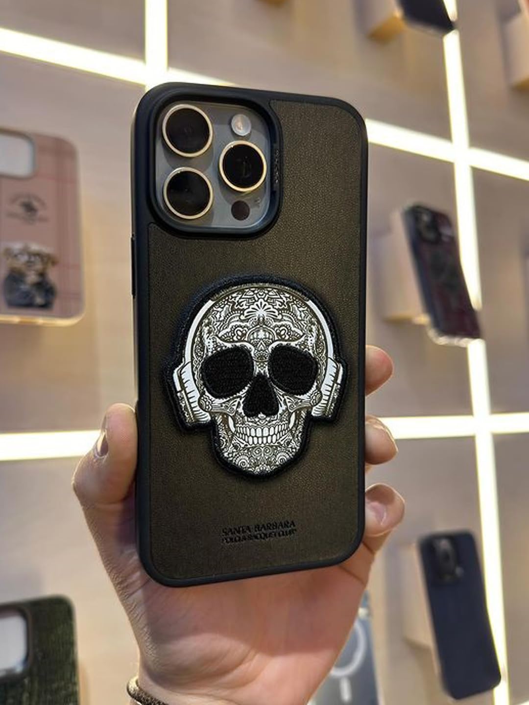 iPhone 15 Pro Max Santa Barbara Patti Series Leather Case - Black
