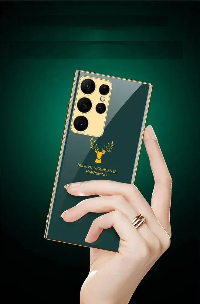 Samsung Galaxy S23 Ultra Deer Original Glass Case with Camera Protection - Green