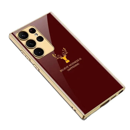 Samsung Galaxy S23 Ultra Deer Original Glass Case with Camera Protection - Wine