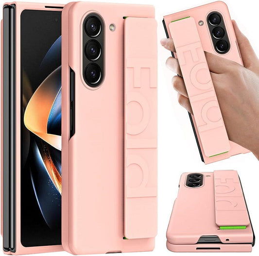 Samsung Galaxy Z Fold 5 Slim Case with Hand Strap Designed-Pink