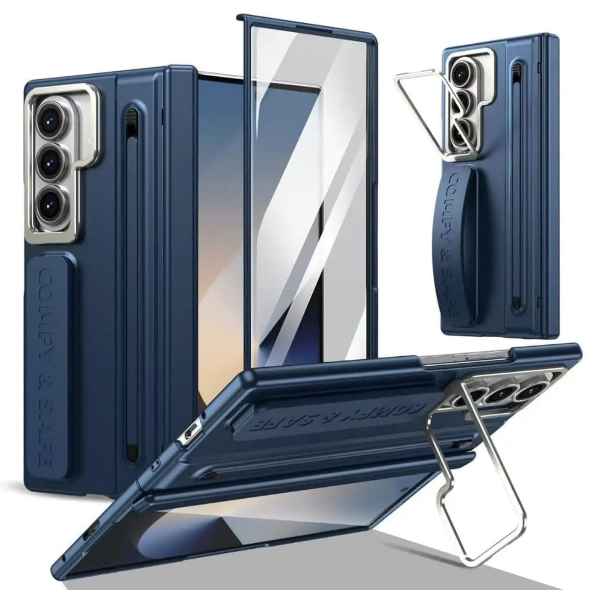 Samsung Z Fold8 Ultra Skin Feel S-Pen Case with Metal Kickstand & Hinge Protection- Blue