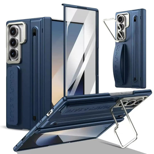 Samsung Z Fold8 Ultra Skin Feel S-Pen Case with Metal Kickstand & Hinge Protection- Blue