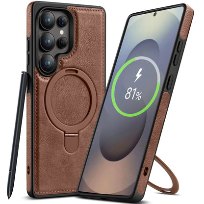 Samsung Galaxy S23 Ultra Vegan Leather Case with Magsafe and Stand - Brown