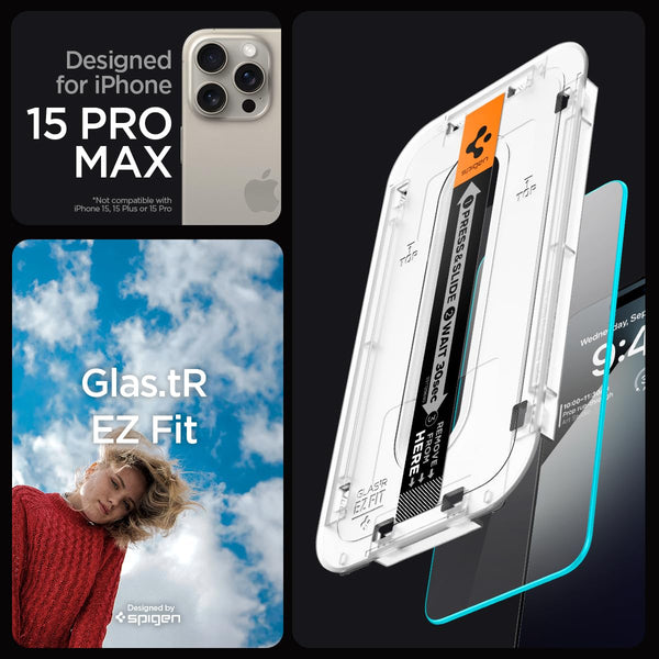 Easy Fit Tempered Clear Glass Screen Protector For iPhone 15 Pro Max-Pack of 2