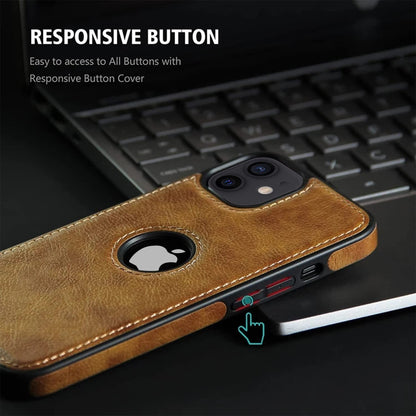 iPhone 12 Original PU Leather Case Classic Luxury Elegant with Logo Cut-Brown