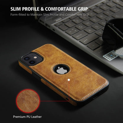 iPhone 12 Original PU Leather Case Classic Luxury Elegant with Logo Cut-Brown