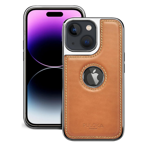 iPhone 13 Leather Case Luxurious Premium Quality Leather Case-Tan