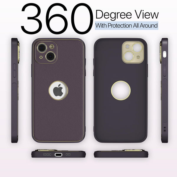 iPhone 13 Leather Silver Electroplated Chrome Back Cover-Purple