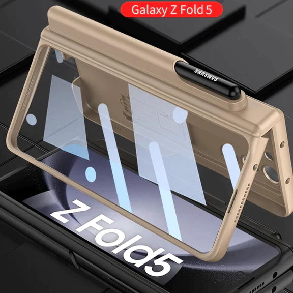 Samsung Galaxy Z Fold 5 Anti-Drop Protective Case With Front Glass & Pen Holder-Green