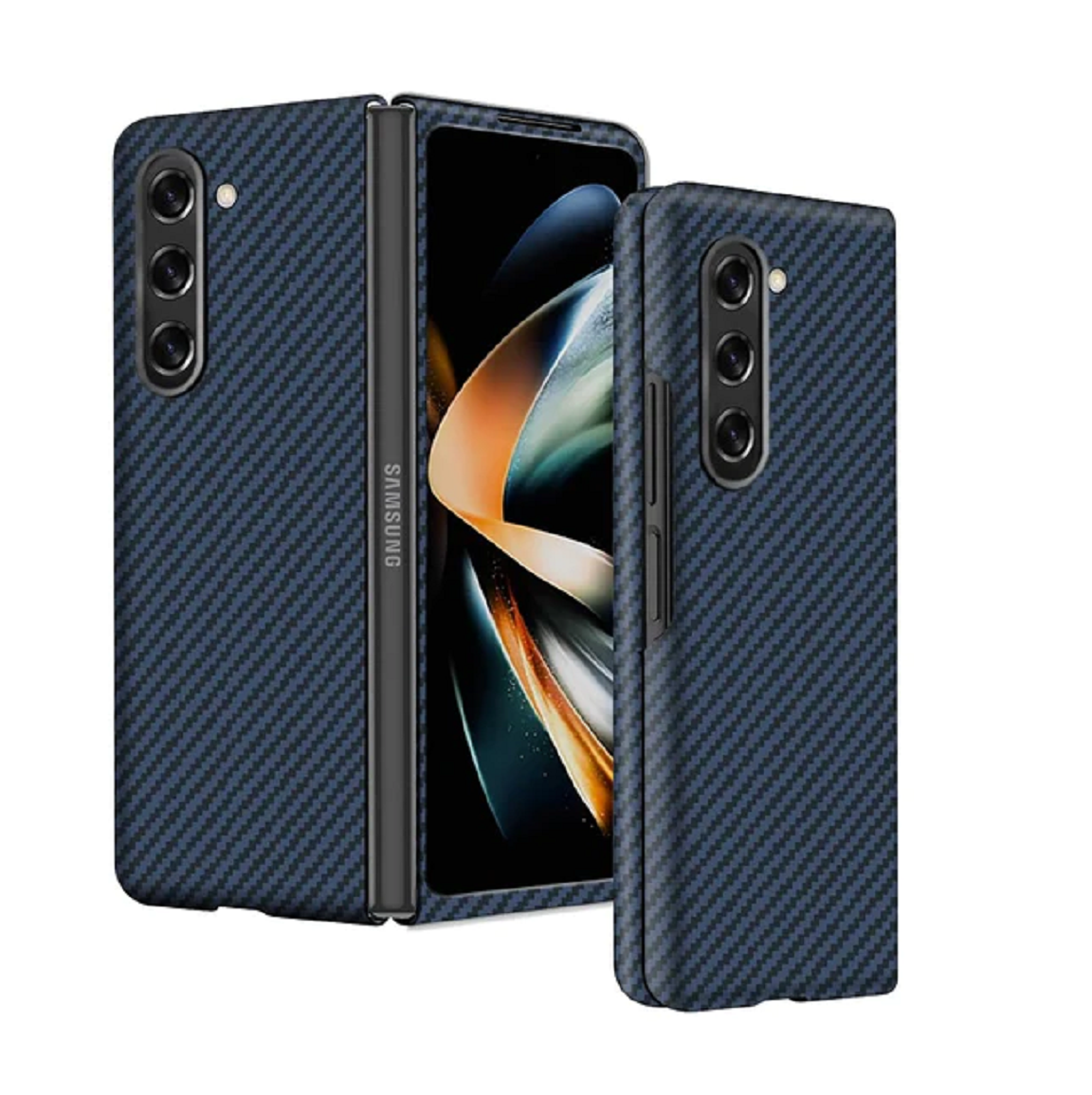 Samsung Galaxy Z Fold 5 Carbon Fiber Real Aramid Shockproof Case - Blue