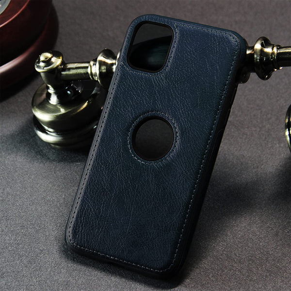 iPhone 12 Original PU Leather Case Classic Luxury Elegant with Logo Cut-Blue