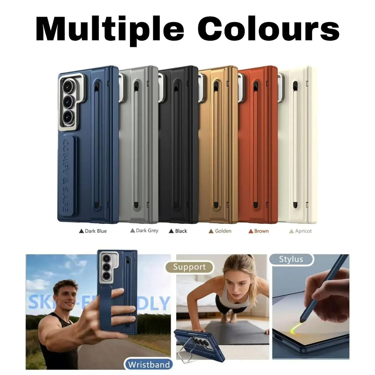 Samsung Z Fold8 Ultra Skin Feel S-Pen Case with Metal Kickstand & Hinge Protection- Black