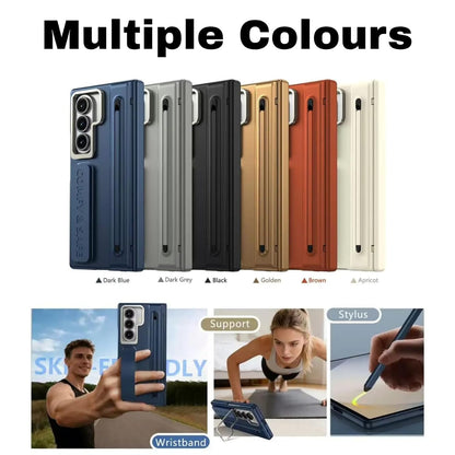 Samsung Z Fold8 Ultra Skin Feel S-Pen Case with Metal Kickstand & Hinge Protection- Black