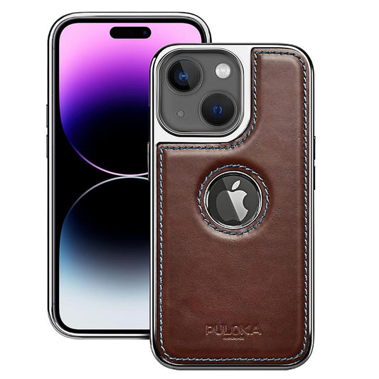 iPhone 13 Premium Quality Luxurious Leather Case - Dark Brown