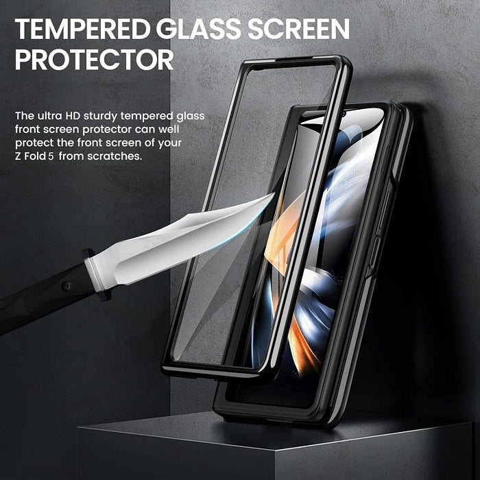 Samsung Galaxy Z Fold 5 Carbon Leather Slim Fit Case With Glass- Black