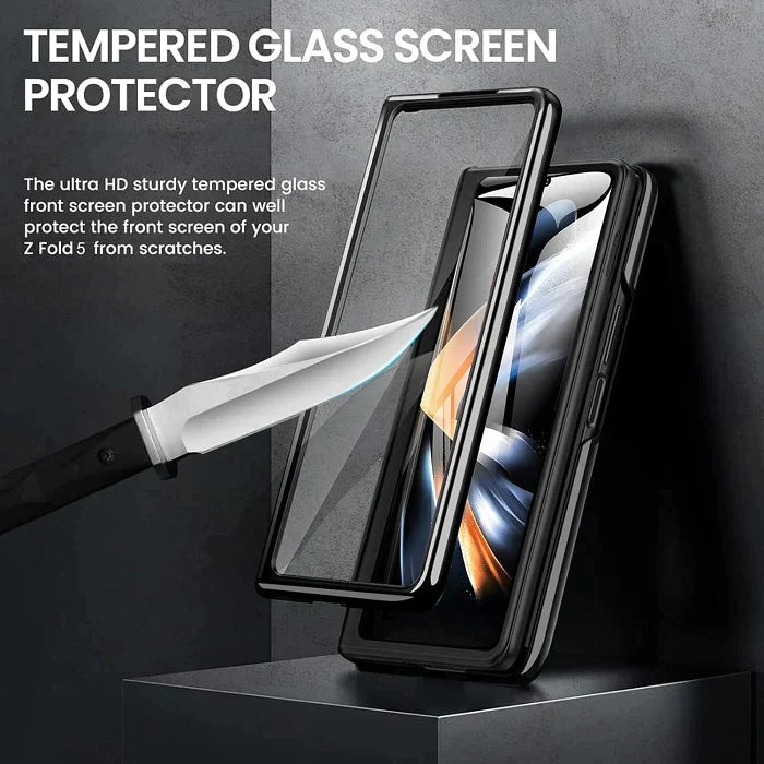 Samsung Galaxy Z Fold 3 Leather Carbon Fiber Slim Fit Case With Front Glass- Brown