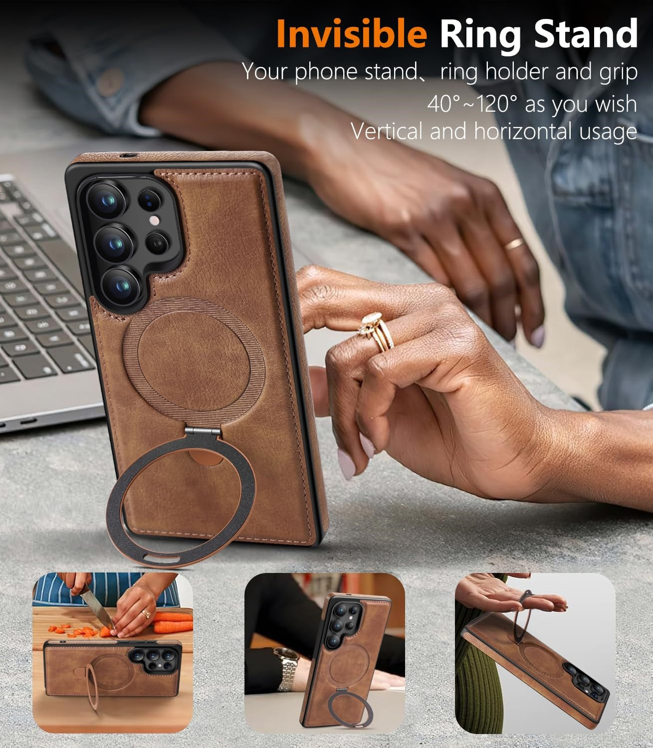 Samsung Galaxy S23 Ultra Vegan Leather Case with Magsafe and Stand - Gray