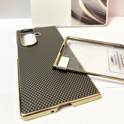 Samsung Galaxy Z Fold 7 Luxury Gold Plating Carbon Fiber Finish Case with Front Glass Protection - Black