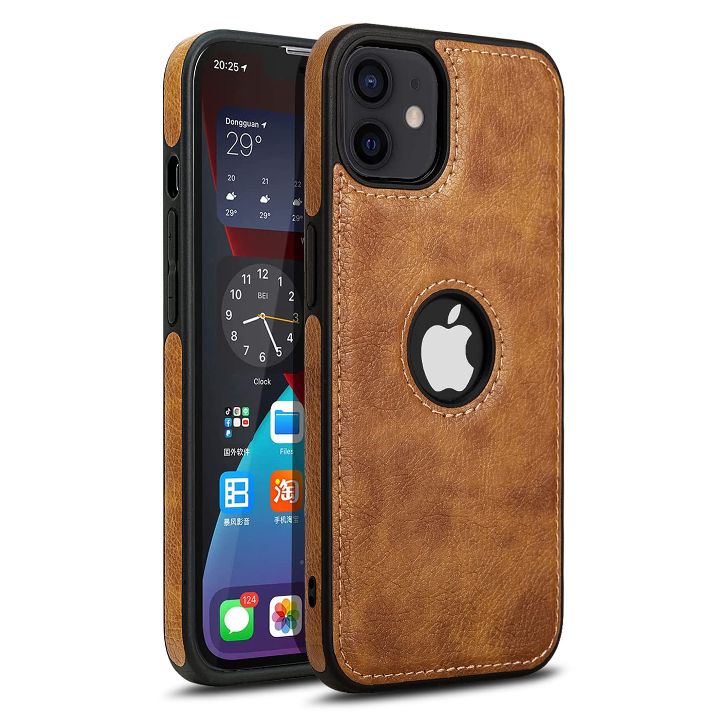 iPhone 12 Original PU Leather Case Classic Luxury Elegant with Logo Cut-Brown