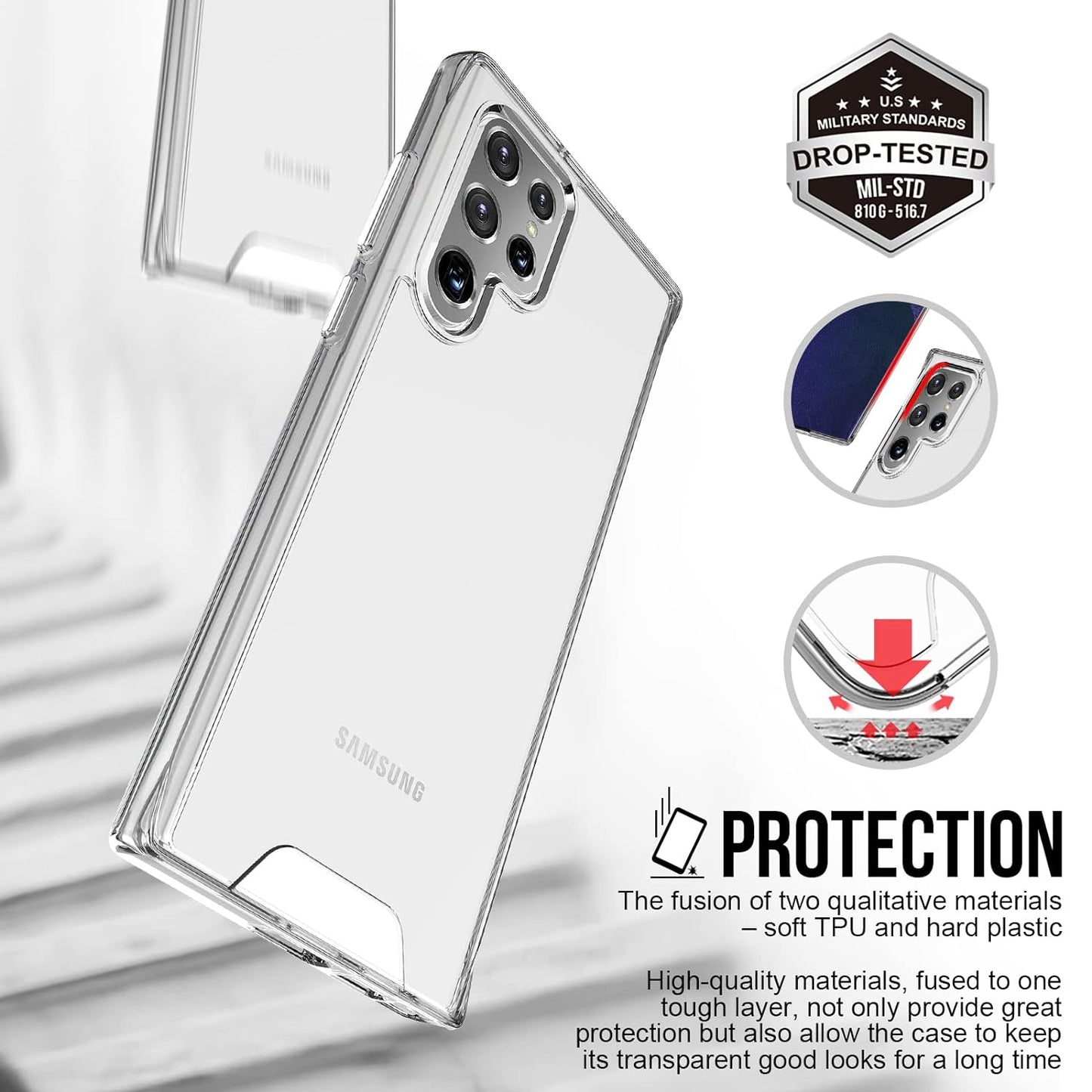 Samsung Galaxy S22 Ultra Space Case with Independent Buttons - Clear