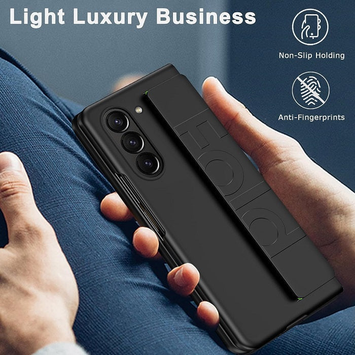 Samsung Galaxy Z Fold 5 Carbon Leather Slim Fit Case With Glass- Black
