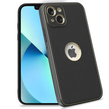 iPhone 13 Leather Silver Electroplated Chrome Back Cover-Black