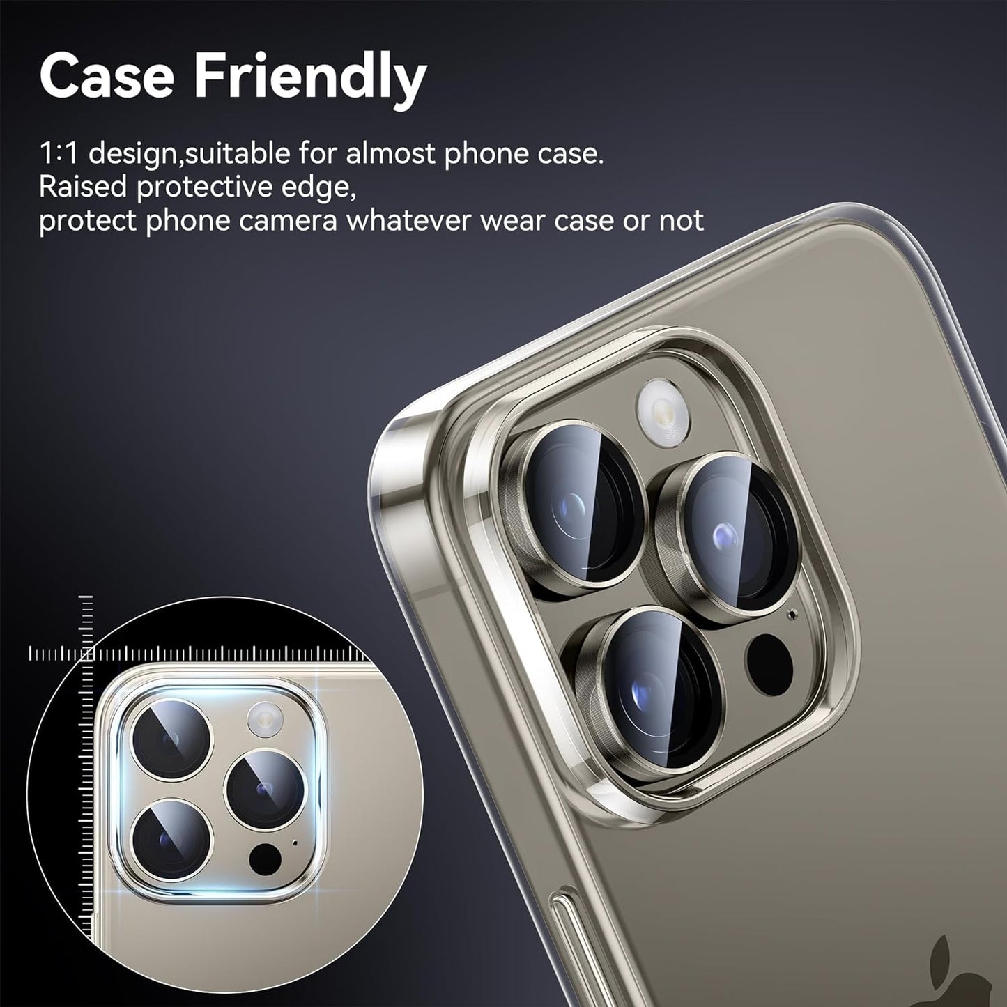 iPhone 15 Pro Camera Lens Protector Metal Frame with Glass