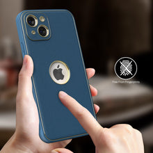 iPhone 13 Leather Silver Electroplated Chrome Back Cover-Blue
