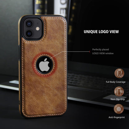 iPhone 12 Original PU Leather Case Classic Luxury Elegant with Logo Cut-Brown