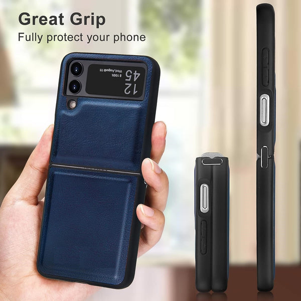 Samsung Galaxy Z Flip 4 Plain Leather Case-Blue