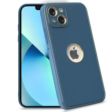 iPhone 13 Leather Silver Electroplated Chrome Back Cover-Blue