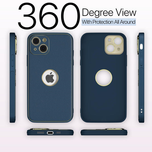 iPhone 13 Leather Silver Electroplated Chrome Back Cover Blue – Premium Stylish Protective Case