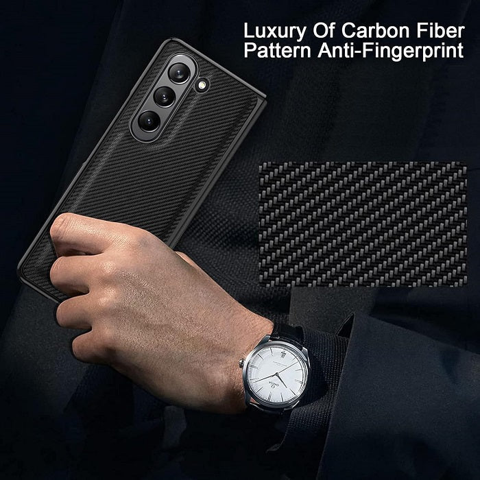 Samsung Galaxy Z Fold 5 Carbon Leather Slim Fit Case With Glass- Black