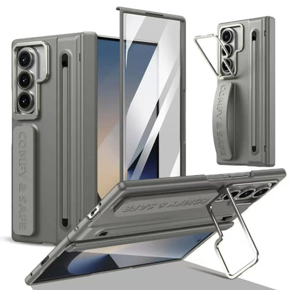 Samsung Z Fold8 Ultra Skin Feel S-Pen Case with Metal Kickstand & Hinge Protection- Gray