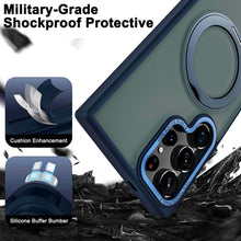 Samsung Galaxy S23 Ultra Shockproof Translucent Matte Case with 360° Rotatable Magnetic Magsafe Ring & Kickstand - Blue