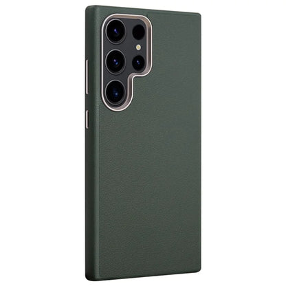 Samsung Galaxy S25 Ultra Vegan Leather Protection Case with Metal Camera Bumper - Olive