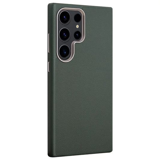 Samsung Galaxy S25 Ultra Vegan Leather Protection Case with Metal Camera Bumper - Olive