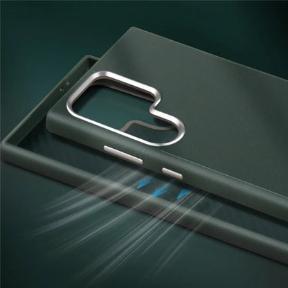 Samsung Galaxy S25 Ultra Vegan Leather Protection Case with Metal Camera Bumper - Olive